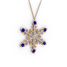Aloin Kar Tanesi Kolye - Lab safir ve beyaz zirkon 14 ayar rose altın kolye (40 cm gümüş rolo zincir) #1ezscyf