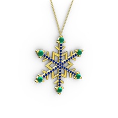 Aloin Kar Tanesi Kolye - Kök zümrüt ve lab safir 8 ayar altın kolye (40 cm gümüş rolo zincir) #1f0cwvm