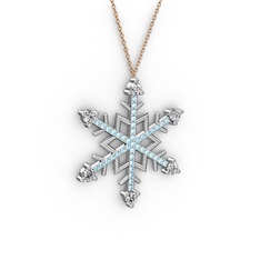 Beyaz zirkon ve akuamarin 925 ayar gümüş kolye (40 cm rose altın rolo zincir)