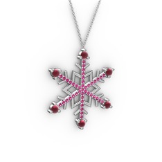 Kök yakut ve rodolit garnet 14 ayar beyaz altın kolye (40 cm beyaz altın rolo zincir)