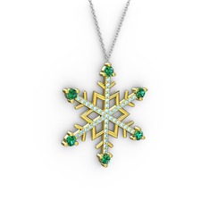 Aloin Kar Tanesi Kolye - Yeşil kuvars ve akuamarin 14 ayar altın kolye (40 cm gümüş rolo zincir) #1fiwqi8
