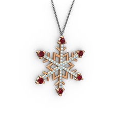 Garnet ve akuamarin 18 ayar rose altın kolye (40 cm gümüş rolo zincir)