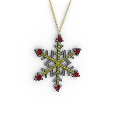 Aloin Kar Tanesi Kolye - Garnet ve peridot 925 ayar siyah rodyum kaplama gümüş kolye (40 cm altın rolo zincir) #1gmfnxe