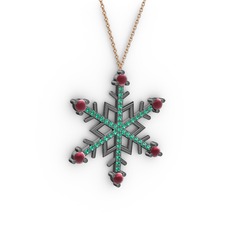 Aloin Kar Tanesi Kolye - Kök yakut ve yeşil kuvars 925 ayar siyah rodyum kaplama gümüş kolye (40 cm gümüş rolo zincir) #1h5ai6w