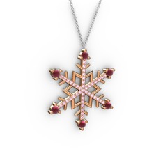 Aloin Kar Tanesi Kolye - Kök yakut ve pembe kuvars 925 ayar rose altın kaplama gümüş kolye (40 cm gümüş rolo zincir) #1h8c2eb