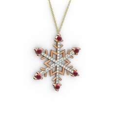 Kök yakut ve akuamarin 18 ayar rose altın kolye (40 cm altın rolo zincir)