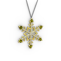Peridot ve swarovski 925 ayar altın kaplama gümüş kolye (40 cm gümüş rolo zincir)