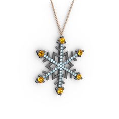 Aloin Kar Tanesi Kolye - Sitrin ve akuamarin 925 ayar siyah rodyum kaplama gümüş kolye (40 cm gümüş rolo zincir) #1j1uoah