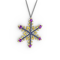 Ametist ve lab safir 14 ayar altın kolye (40 cm gümüş rolo zincir)