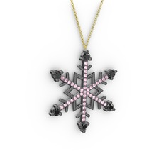 Aloin Kar Tanesi Kolye - Siyah zirkon ve pembe kuvars 925 ayar siyah rodyum kaplama gümüş kolye (40 cm altın rolo zincir) #1jb0iyp