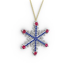 Aloin Kar Tanesi Kolye - Rodolit garnet ve lab safir 8 ayar beyaz altın kolye (40 cm altın rolo zincir) #1jfwua