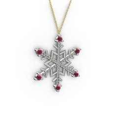 Aloin Kar Tanesi Kolye - Kök yakut ve dumanlı kuvars 14 ayar beyaz altın kolye (40 cm altın rolo zincir) #1jj74jj