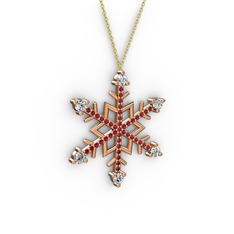 Beyaz zirkon ve garnet 18 ayar rose altın kolye (40 cm altın rolo zincir)