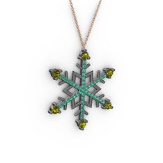 Aloin Kar Tanesi Kolye - Peridot ve yeşil kuvars 925 ayar siyah rodyum kaplama gümüş kolye (40 cm gümüş rolo zincir) #1kkwjlx