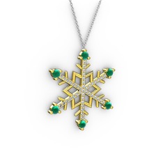 Aloin Kar Tanesi Kolye - Kök zümrüt ve beyaz zirkon 18 ayar altın kolye (40 cm beyaz altın rolo zincir) #1kr3fi
