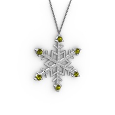 Aloin Kar Tanesi Kolye - Peridot ve beyaz zirkon 18 ayar beyaz altın kolye (40 cm gümüş rolo zincir) #1lqk2sg