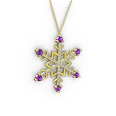Aloin Kar Tanesi Kolye - Ametist ve pırlanta 18 ayar altın kolye (0.473 karat, 40 cm gümüş rolo zincir) #1m5fvxb