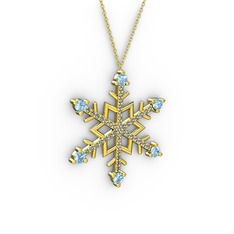 Aloin Kar Tanesi Kolye - Akuamarin ve dumanlı kuvars 925 ayar altın kaplama gümüş kolye (40 cm altın rolo zincir) #1m9l69s