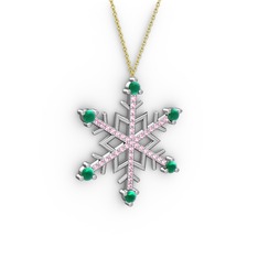 Aloin Kar Tanesi Kolye - Kök zümrüt ve pembe kuvars 14 ayar beyaz altın kolye (40 cm altın rolo zincir) #1mlpym9