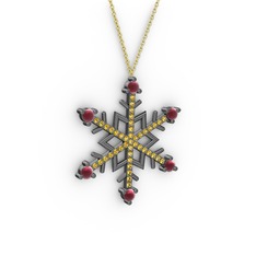 Aloin Kar Tanesi Kolye - Kök yakut ve sitrin 925 ayar siyah rodyum kaplama gümüş kolye (40 cm gümüş rolo zincir) #1msowqz