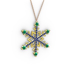 Kök zümrüt ve lab safir 14 ayar altın kolye (40 cm gümüş rolo zincir)