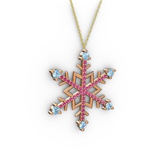 Aloin Kar Tanesi Kolye - Akuamarin ve rodolit garnet 14 ayar rose altın kolye (40 cm altın rolo zincir) #1mzaarj