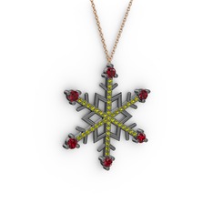 Aloin Kar Tanesi Kolye - Garnet ve peridot 925 ayar siyah rodyum kaplama gümüş kolye (40 cm gümüş rolo zincir) #1mzk8nk