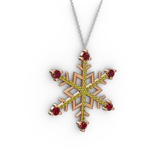 Aloin Kar Tanesi Kolye - Garnet ve peridot 14 ayar rose altın kolye (40 cm beyaz altın rolo zincir) #1naa6u4