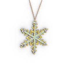 Aloin Kar Tanesi Kolye - Swarovski ve akuamarin 14 ayar altın kolye (40 cm rose altın rolo zincir) #1nb5o12