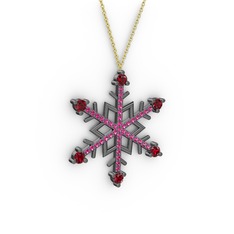 Aloin Kar Tanesi Kolye - Garnet ve rodolit garnet 925 ayar siyah rodyum kaplama gümüş kolye (40 cm altın rolo zincir) #1nc1ane