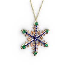 Aloin Kar Tanesi Kolye - Yeşil kuvars ve lab safir 8 ayar rose altın kolye (40 cm altın rolo zincir) #1nv8s2y