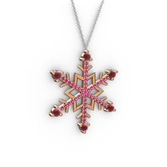 Aloin Kar Tanesi Kolye - Kök yakut ve rodolit garnet 925 ayar rose altın kaplama gümüş kolye (40 cm gümüş rolo zincir) #1o0zesl