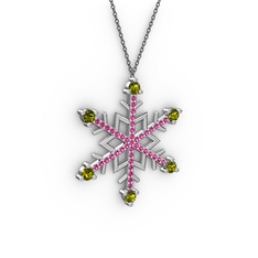 Aloin Kar Tanesi Kolye - Peridot ve rodolit garnet 14 ayar beyaz altın kolye (40 cm gümüş rolo zincir) #1o4x103