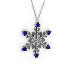 Aloin Kar Tanesi Kolye - Lab safir ve swarovski 925 ayar siyah rodyum kaplama gümüş kolye (40 cm beyaz altın rolo zincir) #1ojc7ds
