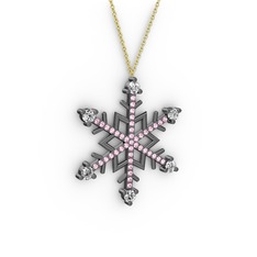 Aloin Kar Tanesi Kolye - Swarovski ve pembe kuvars 925 ayar siyah rodyum kaplama gümüş kolye (40 cm altın rolo zincir) #1ooheys