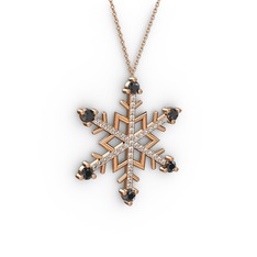 Aloin Kar Tanesi Kolye - Siyah zirkon ve swarovski 8 ayar rose altın kolye (40 cm rose altın rolo zincir) #1p3vcdq