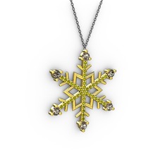 Dumanlı kuvars ve peridot 14 ayar altın kolye (40 cm gümüş rolo zincir)
