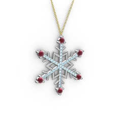 Aloin Kar Tanesi Kolye - Kök yakut ve akuamarin 14 ayar beyaz altın kolye (40 cm gümüş rolo zincir) #1p8neqy