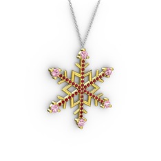 Pembe kuvars ve garnet 18 ayar altın kolye (40 cm beyaz altın rolo zincir)