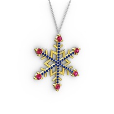 Rodolit garnet ve lab safir 18 ayar altın kolye (40 cm beyaz altın rolo zincir)