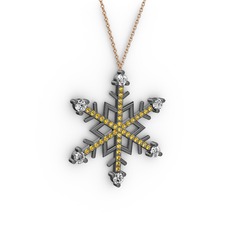 Aloin Kar Tanesi Kolye - Swarovski ve sitrin 925 ayar siyah rodyum kaplama gümüş kolye (40 cm gümüş rolo zincir) #1pfoqpk