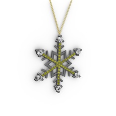 Aloin Kar Tanesi Kolye - Pırlanta ve peridot 925 ayar siyah rodyum kaplama gümüş kolye (0.66 karat, 40 cm altın rolo zincir) #1pjoyzd