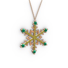 Aloin Kar Tanesi Kolye - Kök zümrüt ve peridot 14 ayar rose altın kolye (40 cm gümüş rolo zincir) #1q23u6e