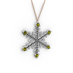 Aloin Kar Tanesi Kolye - Peridot ve siyah zirkon 925 ayar gümüş kolye (40 cm gümüş rolo zincir) #1qcvyj