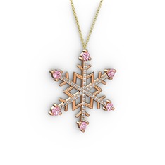 Aloin Kar Tanesi Kolye - Pembe kuvars ve beyaz zirkon 14 ayar rose altın kolye (40 cm altın rolo zincir) #1qdm2ej