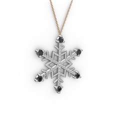 Aloin Kar Tanesi Kolye - Siyah zirkon ve pırlanta 18 ayar beyaz altın kolye (0.473 karat, 40 cm rose altın rolo zincir) #1qujj73