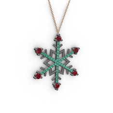 Aloin Kar Tanesi Kolye - Garnet ve yeşil kuvars 925 ayar siyah rodyum kaplama gümüş kolye (40 cm rose altın rolo zincir) #1qze24z