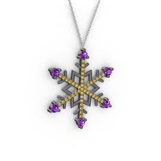 Aloin Kar Tanesi Kolye - Ametist ve sitrin 925 ayar siyah rodyum kaplama gümüş kolye (40 cm beyaz altın rolo zincir) #1r1avss