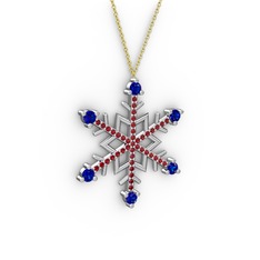 Lab safir ve garnet 14 ayar beyaz altın kolye (40 cm altın rolo zincir)