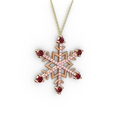 Aloin Kar Tanesi Kolye - Garnet ve pembe kuvars 925 ayar rose altın kaplama gümüş kolye (40 cm gümüş rolo zincir) #1r7e140